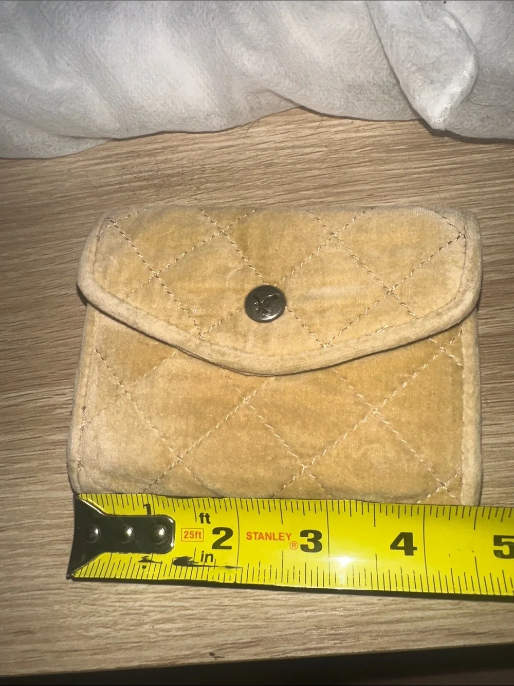 Vintage American Eagle Quilted Mustard Velvet Trifold Wallet Y2K